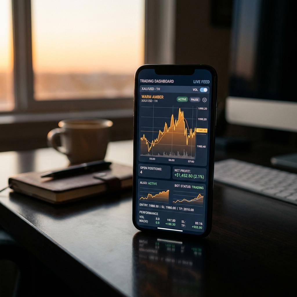 Dashboard di trading Albenzin visualizzata su smartphone